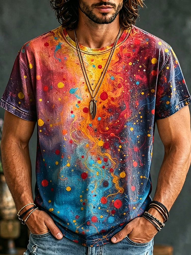 Men's Hippie Vintage Polka Dot Tie Dye Print T-shirt