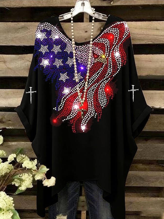 Women'S Round Neck American 250th Anniversary Print Loose Casual Short Sleeve Top
