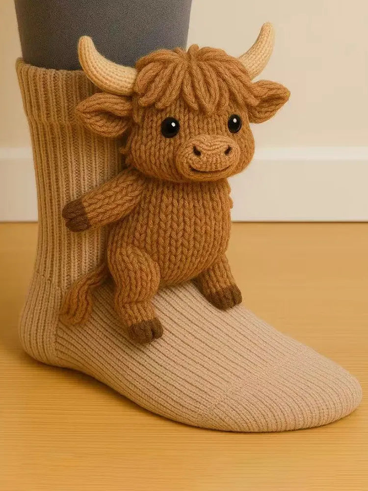 Furry Crochet Animal Thick Needle Socks