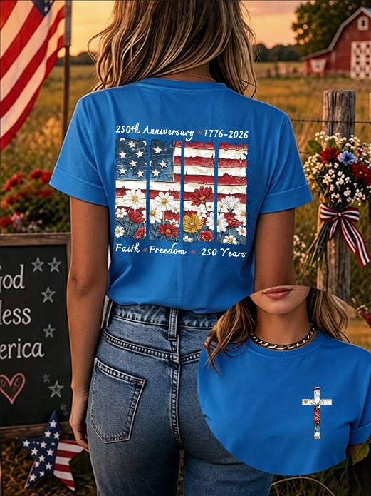 Faith And Freedom Women'S Short-Sleeve T-Shirt With American 250th Anniversary Print