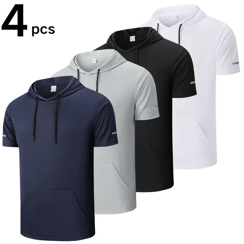 Men's Solid Color Short-Sleeve Sporty T-Shirt Hoodies