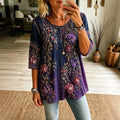Women's Retro Boho Floral Embroidered Gradient Art Crew Neck T-shirt