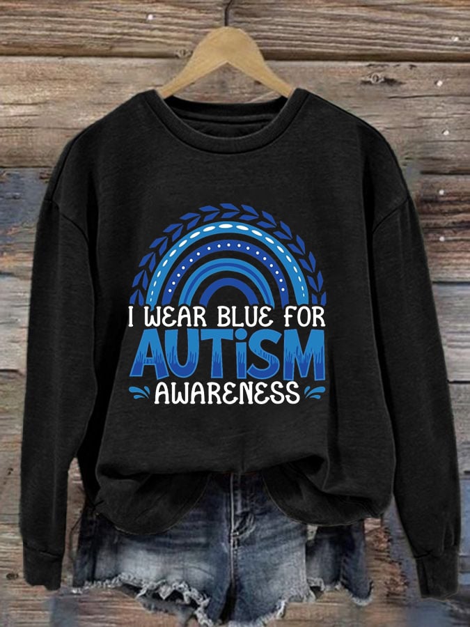 Women's I Wear Blue for Autism Awareness Printed Sweatshirt