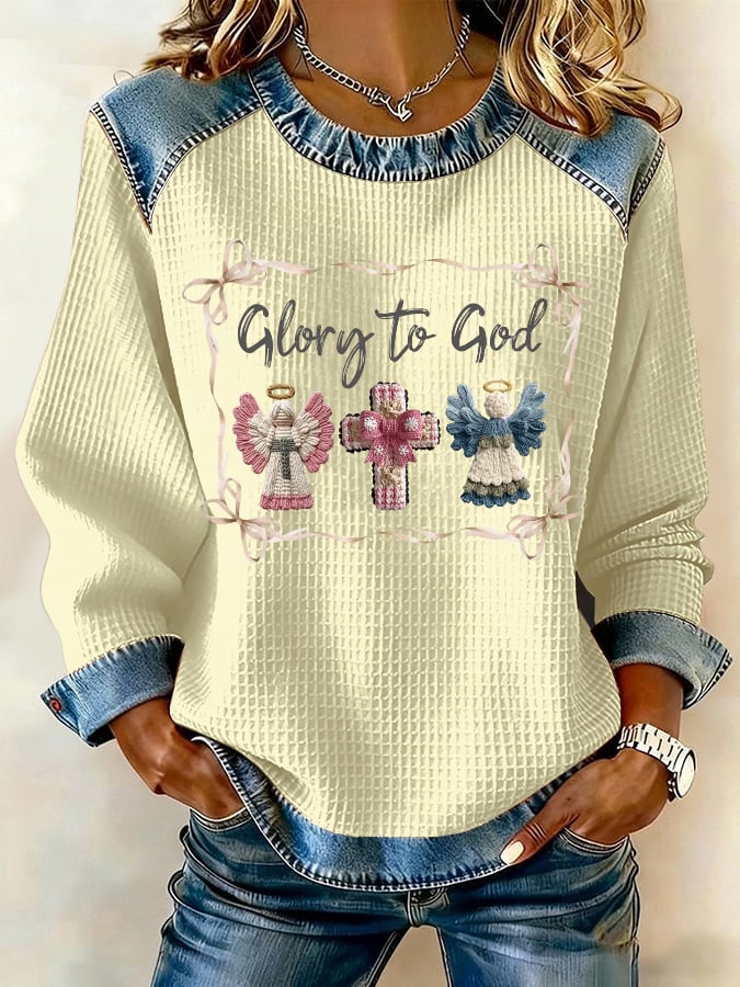 Retro Christmas Glory To God Print Sweatshirt