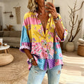Women's Floral Hippie Vibes Art Print Flowy Linen Blend  Linen Tops