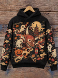Men's Japanese Ukiyo-e Oni Demon Pumpkin Ghost Knitted Hoodie
