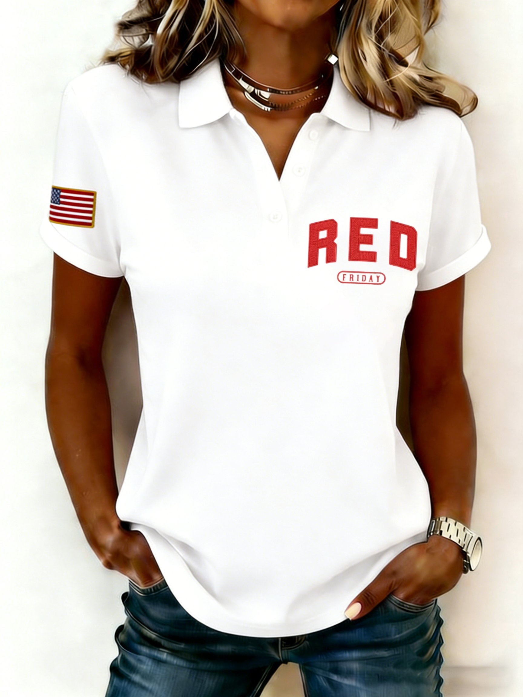Women's Red Friday Printed Polo Shirt