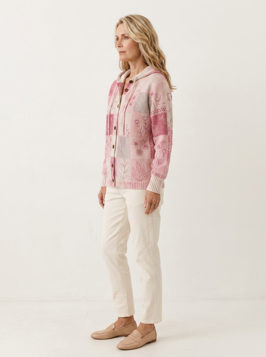 Women's Breast Cancer Awareness Pink Floral Patchwork Printed Cardigan