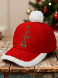 Unisex Christmas Faith Pyrography Design Plush Patchwork Hat