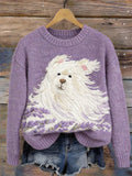 Fuzzy Dog & Lavender In The Wind Cozy Knit Sweater