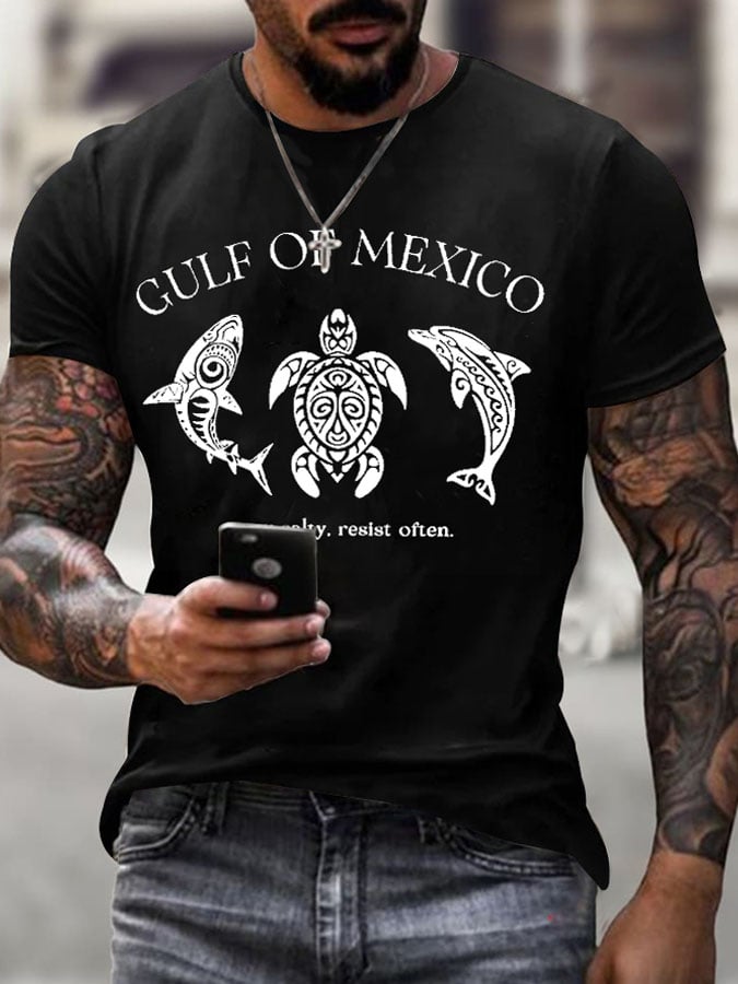 Men'S Retro Gulf Of Mexico Stay Salty Resist Often Printed Casual Crew Neck T-Shirt