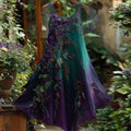 Women's Vintage Floral Embroidery Gradient Pattern Round Neck Dress