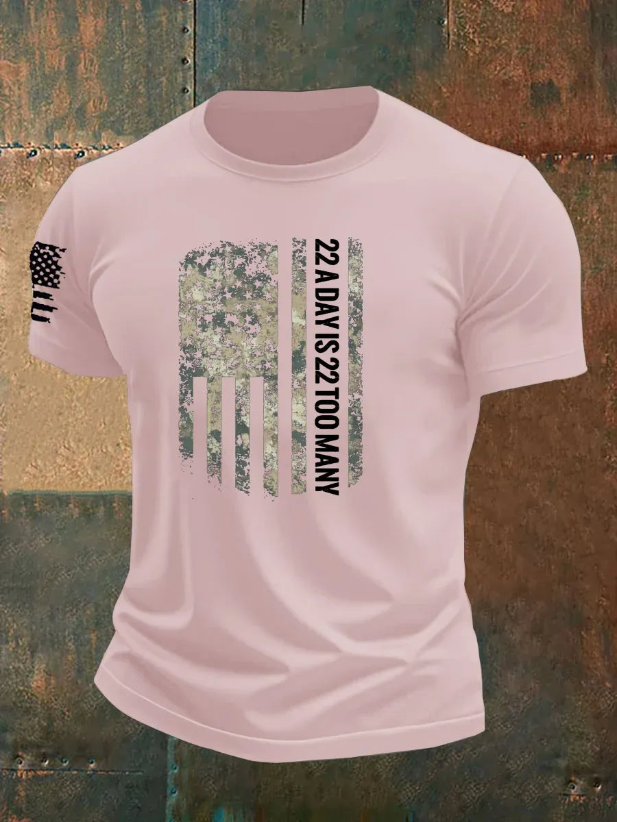 Men's 22 A Day Is 22 Too Many Veteran Pattern 100% Cotton T-Shirt