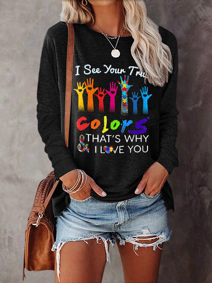 Autism Awareness I See Your True Colors Hands Print T-Shirt