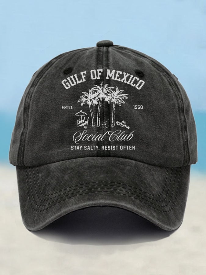 Retro Gulf Of Mexico Social Club Stay Salty Resist Often Est 1550 Printed Baseball Cap