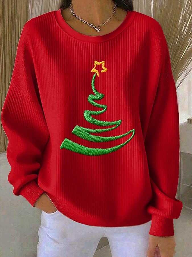Women's Christmas Print Knit Crew Neck Long Sleeve Top
