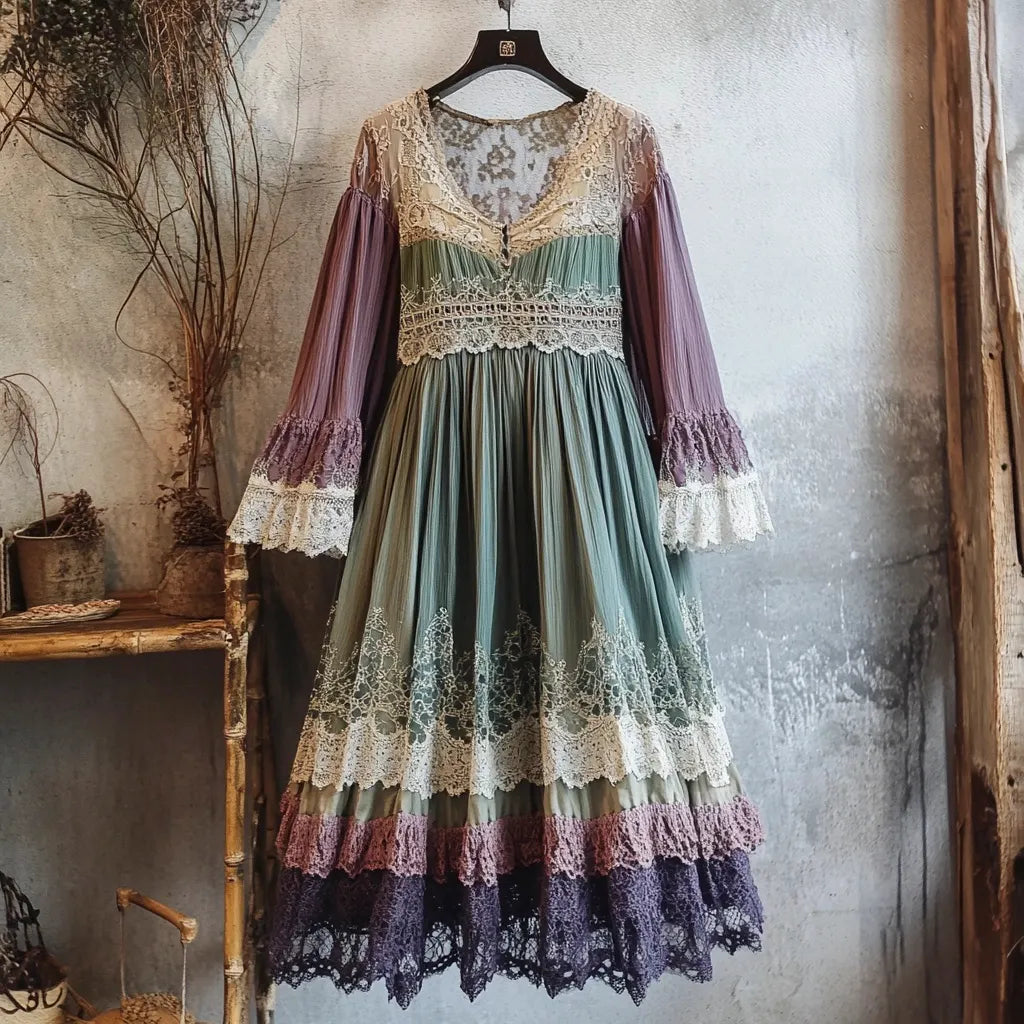 Vintage Lace Floral Women's Long Dress