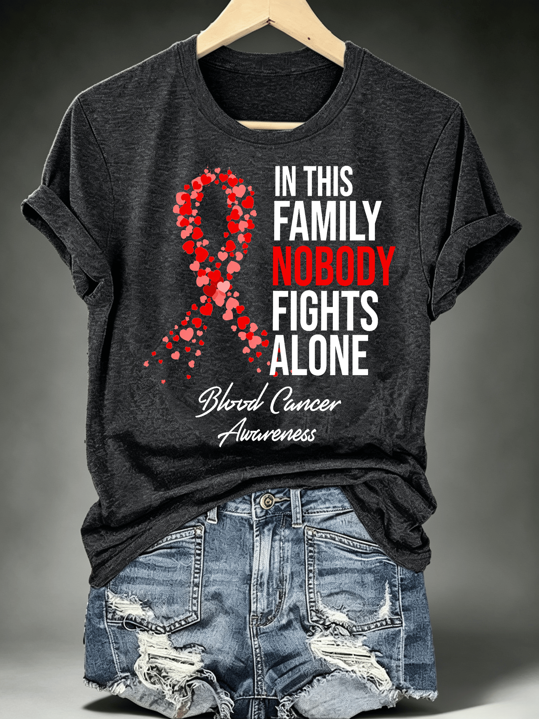 Women's IN THIS FAMILY NOBODY FIGHTS ALONE Print T-Shirt