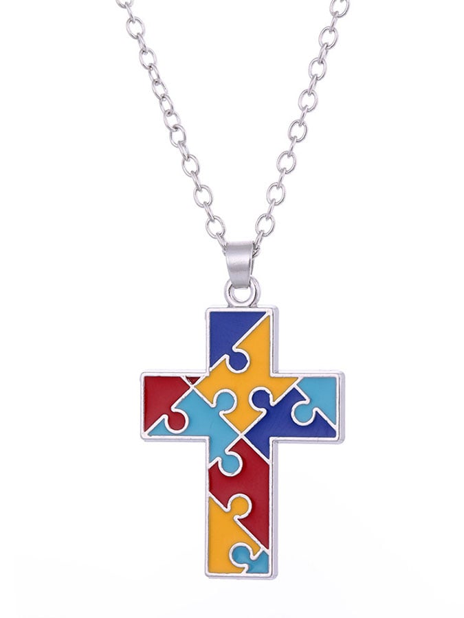 Contrast Color Irregular Puzzle Autism Necklace