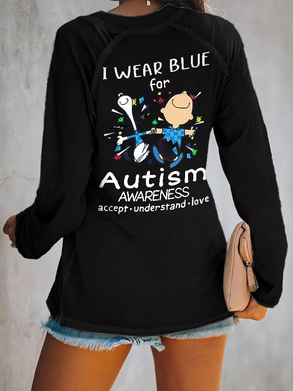 V-neck Retro Autism Awareness I Wear Blue For Autism Print T-Shirt