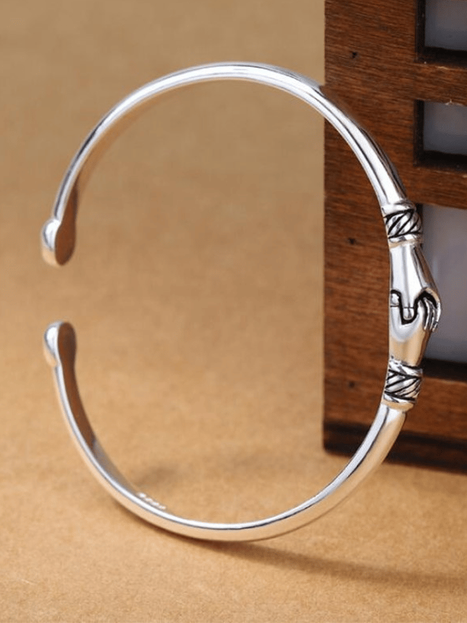 Vintage Breast Cancer Hands of Hope Open End Personalized Silver Bracelet