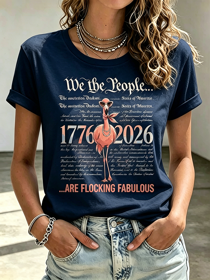 Commemorating The 250Th Anniversary Of The Flamingo Independence Day Declaration In The United States With A Round Neck Short Sleeved T-Shirt