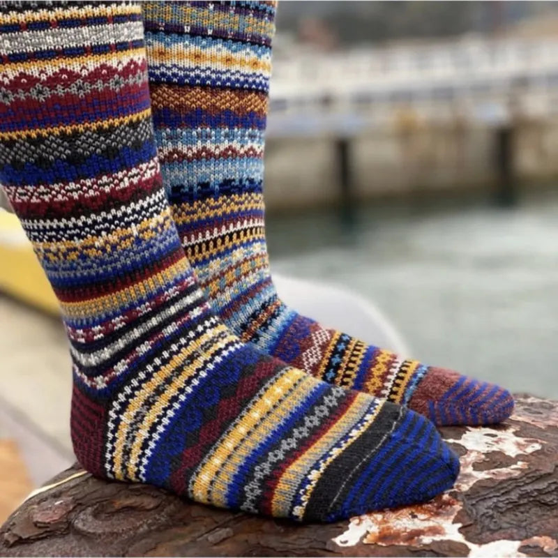 Soft Warm Retro Tribal Rainbow Contrasting Socks