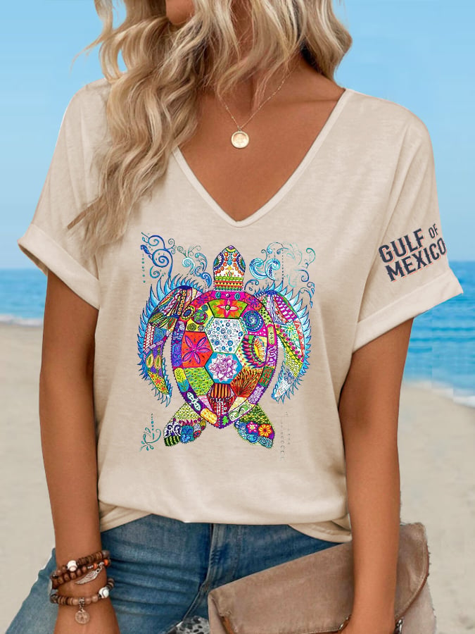 Women's Gulf of Mexico turtle print T-shirt