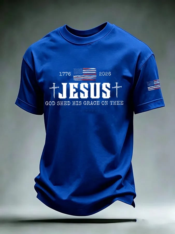 Men's Vintage God Shed His Grace On Thee Print Round Neck T-shirt
