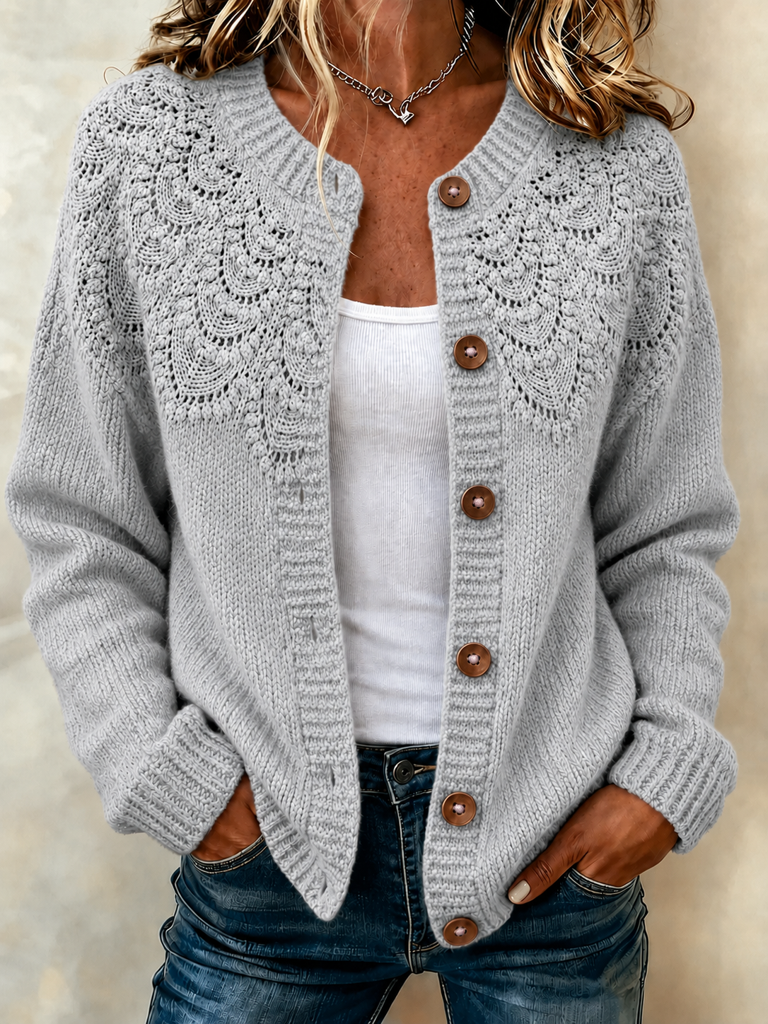 Women'S Casual Plant Flower Knitted Cardigan Top