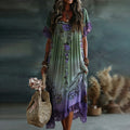 Classy Gradient Purple Lavender And Floral Short Sleeve Linen Maxi Dress