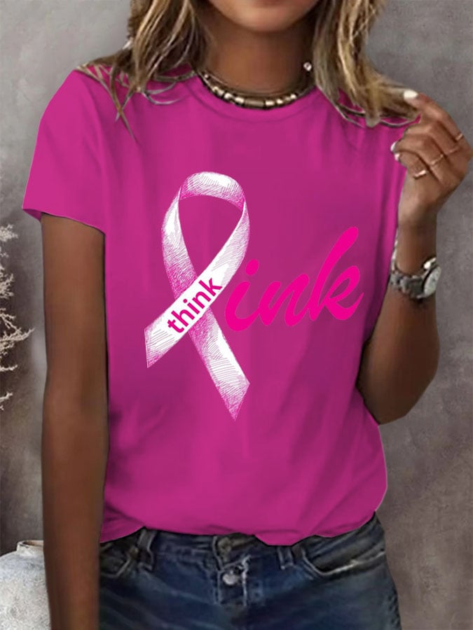Women's Breast Cancer Think Pink Round Neck T-Shirt