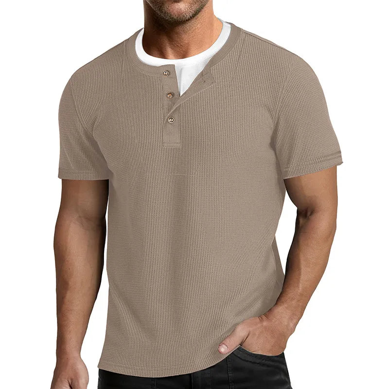 Men's Faux-Layer Waffle-Knit Henley Shirt