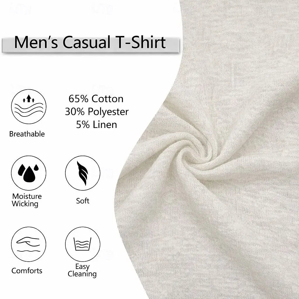 Men's Cotton Linen  Short Sleeve V Neck  T-Shirt