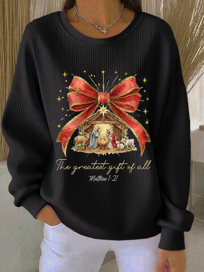 Women's Casual Print Long Sleeve Knit Top
