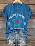 Women's Gulf Of Mexico Printed V Neck T-shirt