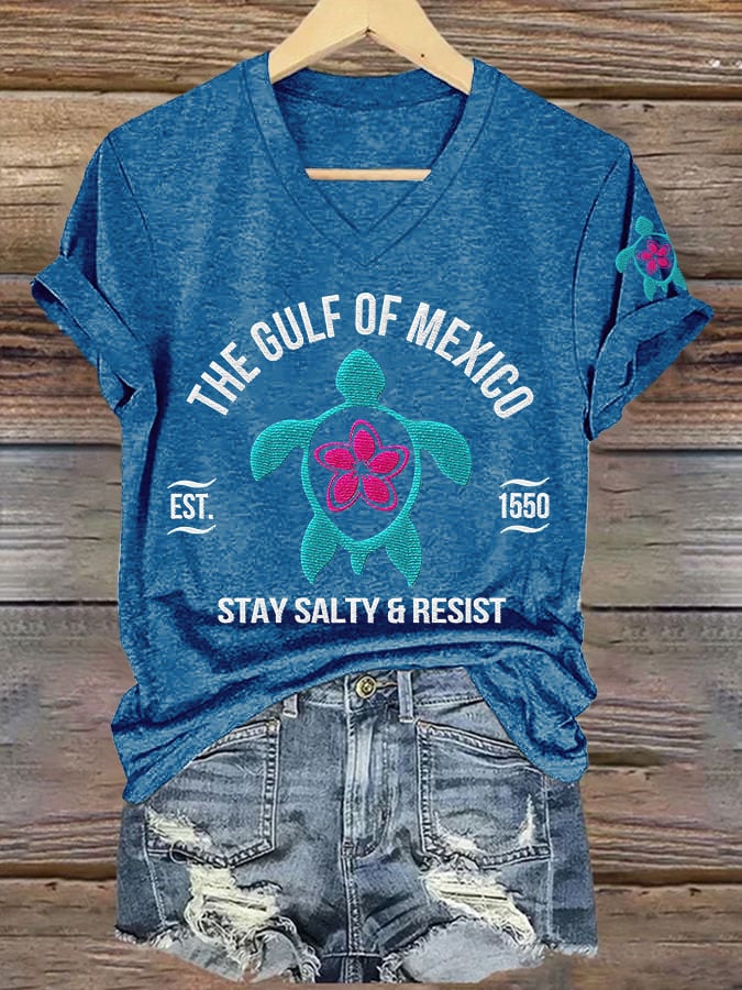Women's Gulf Of Mexico Printed V Neck T-shirt