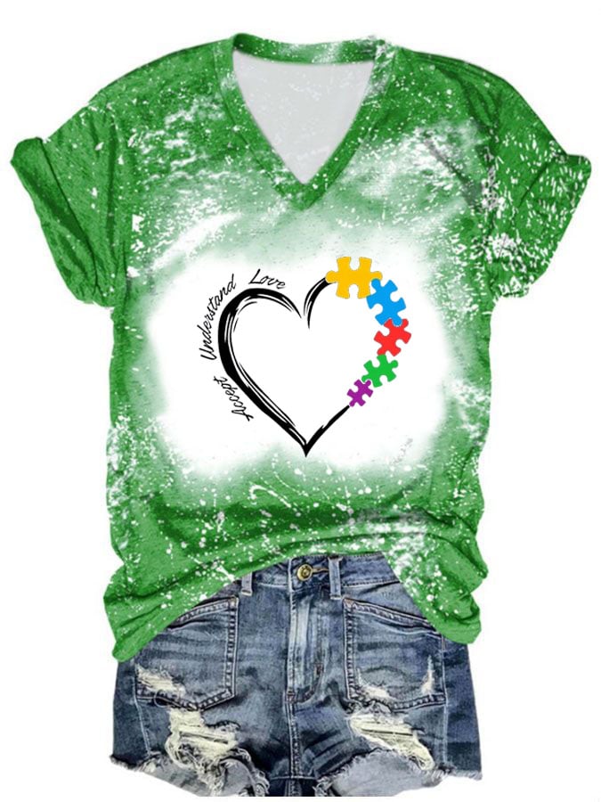 Women'S Heart Print V-Neck T-Shirt