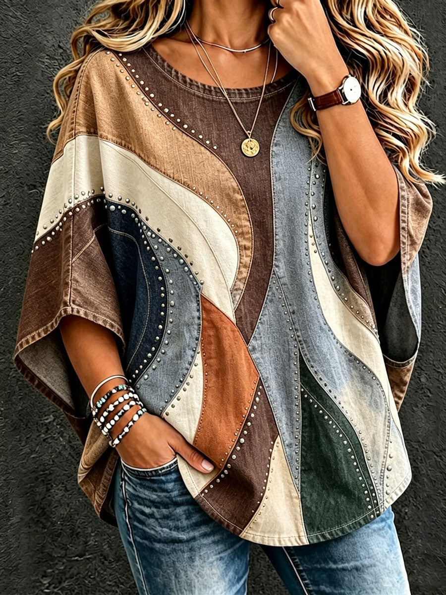 Ladies' Western Style Daily Contrasting Loose Top