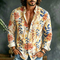 Men's Retro Casual Tie-dye Floral Print Long-sleeve Cotton Linen Shirt