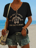 Women's Retro Gulf Of Mexico Est 1550 Stay Salty And Resist Print T-Shirt