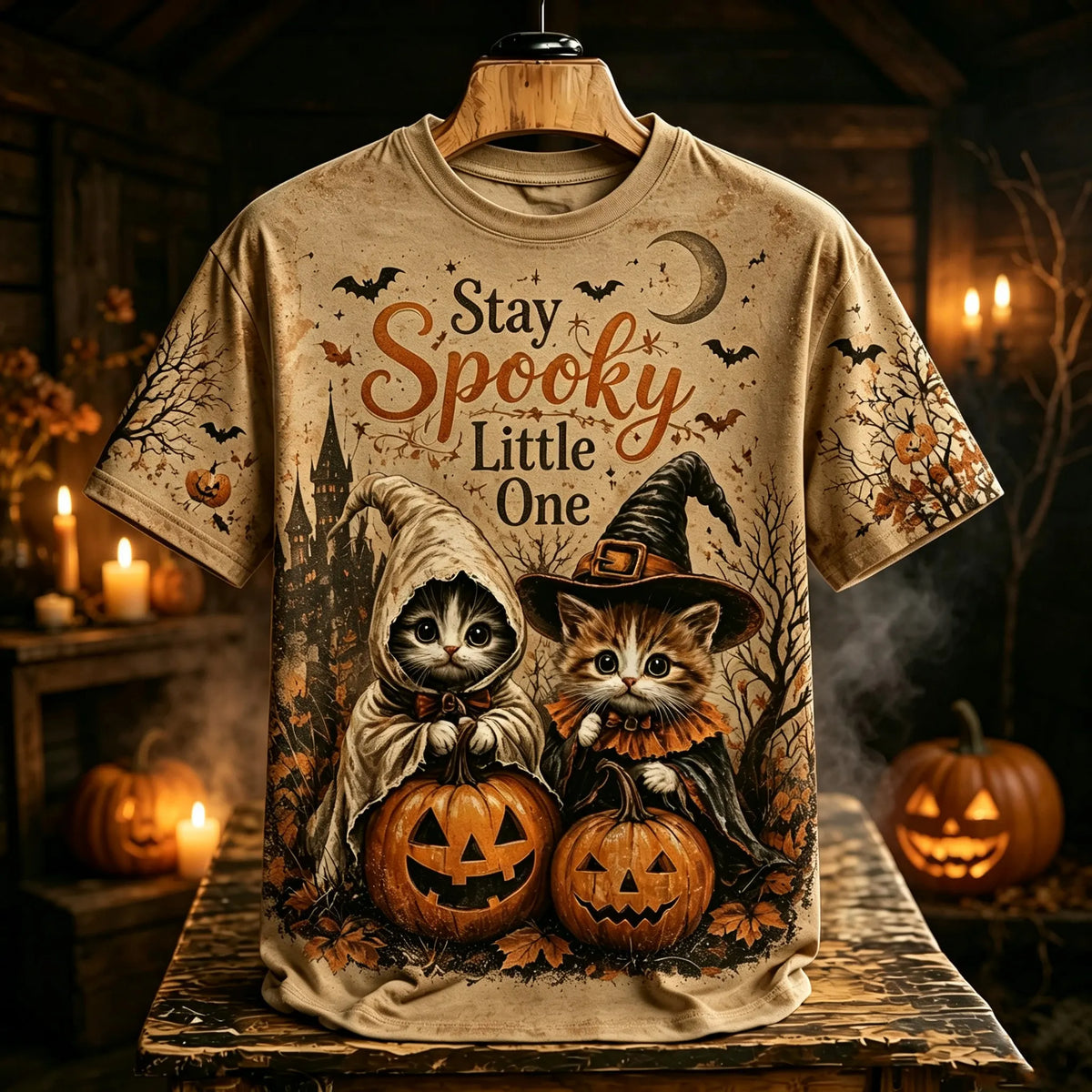 Women's Halloween Style Cat Witch Ghost Print T-shirt