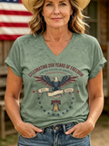 Women's 4th of July Western Eagle Liberty Bell Printed T-shirt