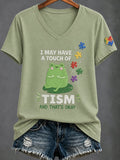Women'S Casual V-Neck Top With Autism Awareness Print