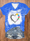 Women'S Heart Print V-Neck T-Shirt