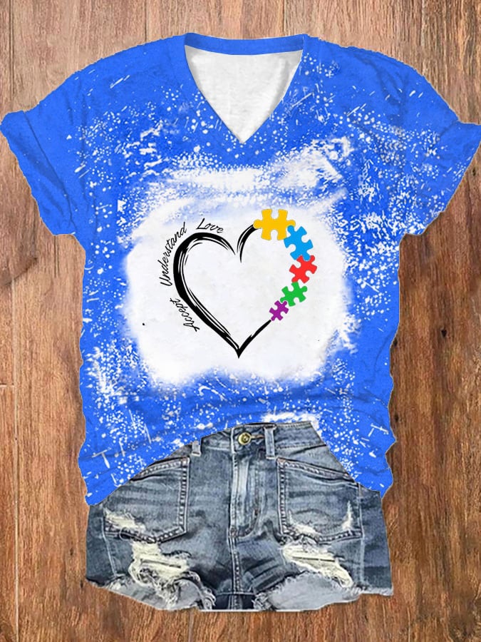 Women'S Heart Print V-Neck T-Shirt