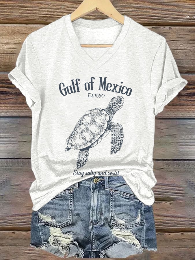 Women's Retro Gulf Of Mexico Stay Salty And Resist Est 1550 Print T-Shirt
