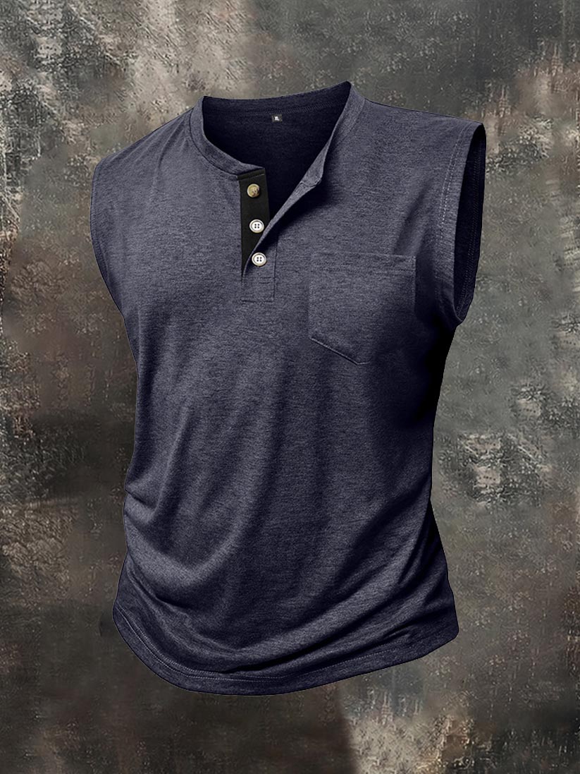 Men's Solid-Color Henley Vest