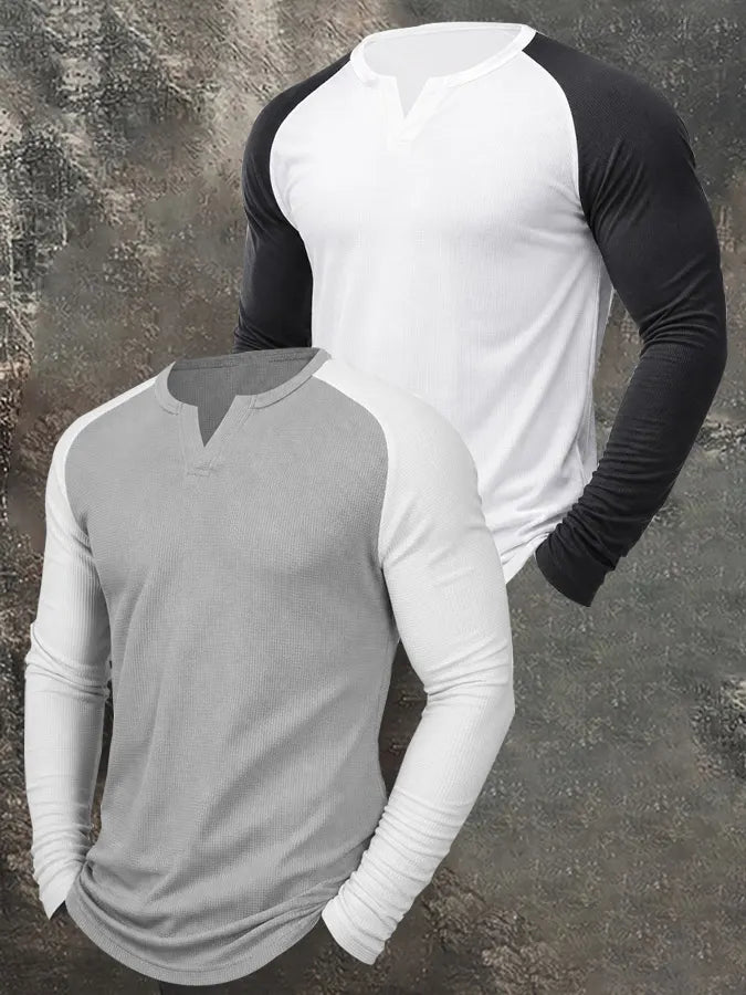 Men's Casual Outdoor Slim Fit Base Layer Raglan Top Set