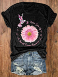 Women's Never Give Up Breast Cancer Awareness Print Crewneck T-Shirt